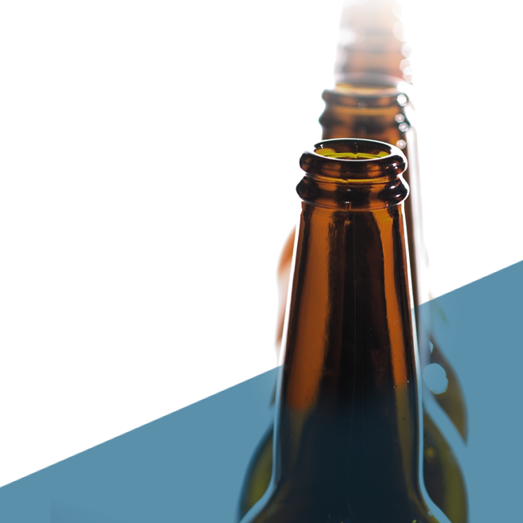 isolated beer bottles in a line
