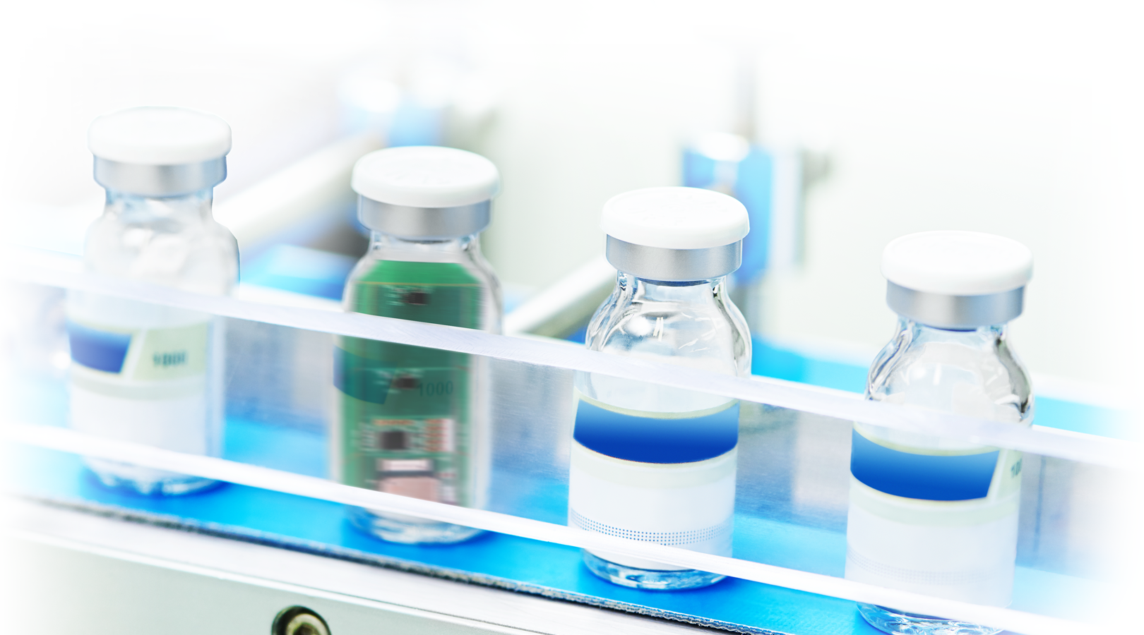 pharmaceutical vials on processing line