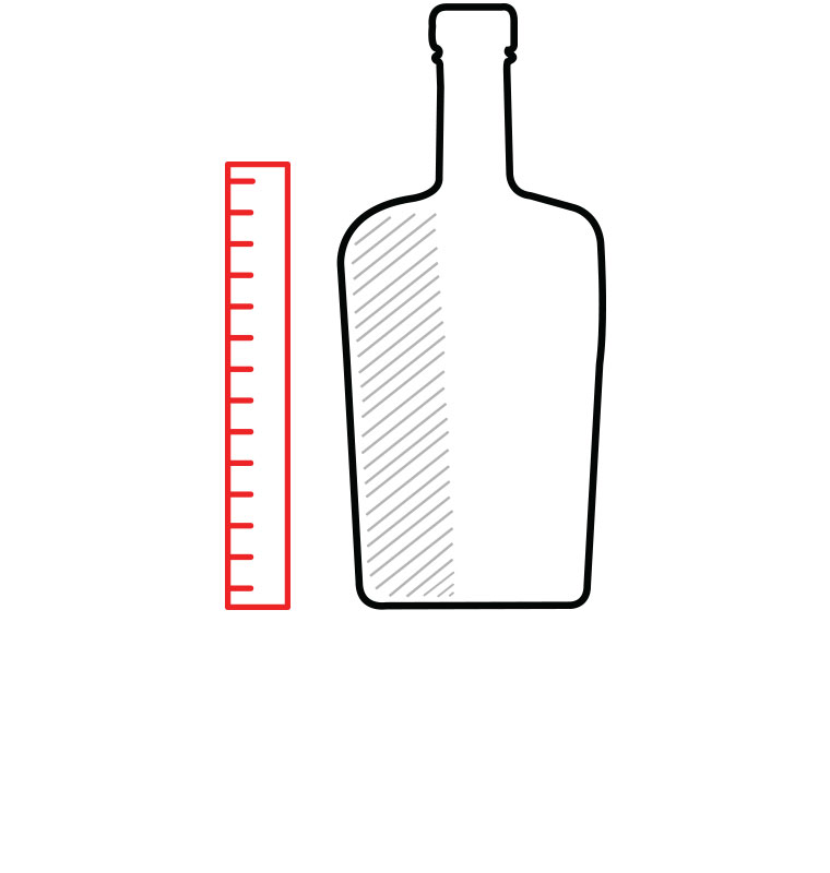 Icon with red ruler beside a spirit bottle representing research & development