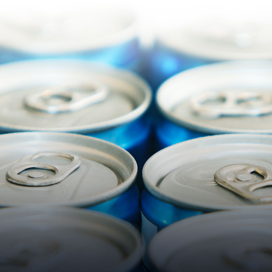 soda cans in a case